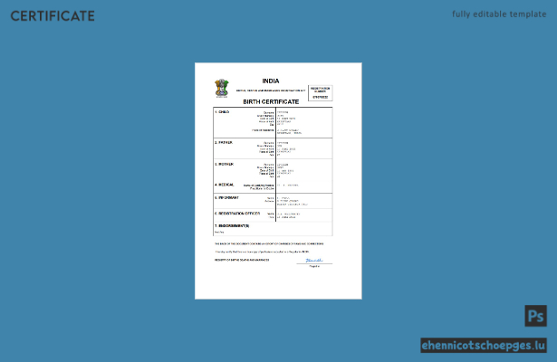 Indische Geburtsurkunde (Word- und PDF-Beispiel)